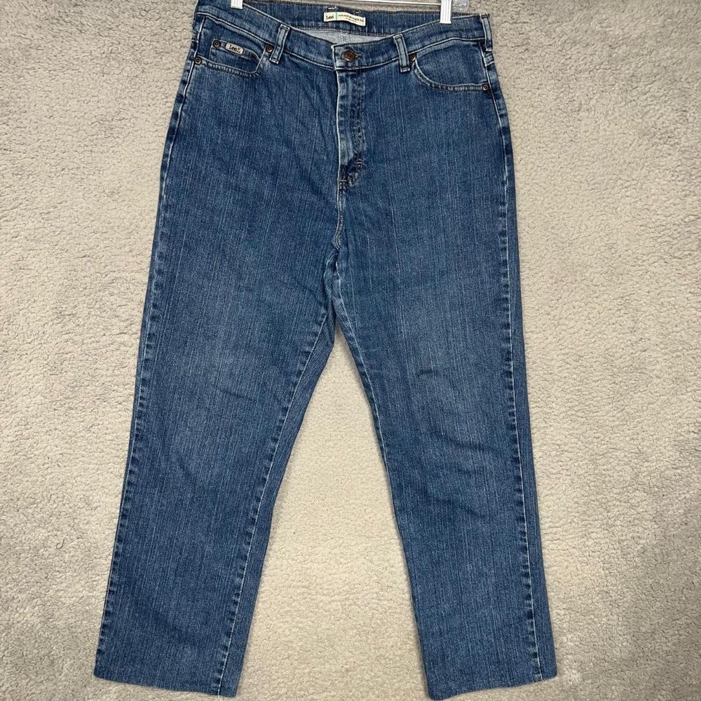 Lee Jeans Womens Sz 12 (32x27) Blue Denim Wash Relaxed Straight Leg At The Waist